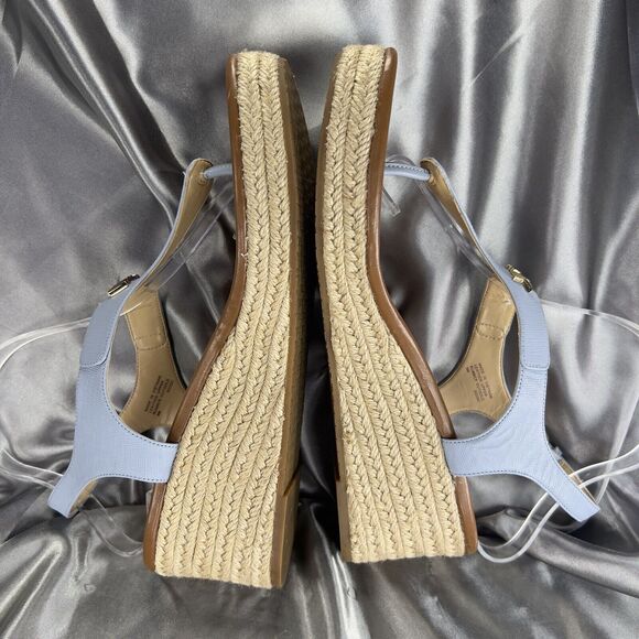 Michael Kors Laney Wedges Size 9 Leather Thong Espadrille Sandals Powder Blue💙 - Picture 13 of 17